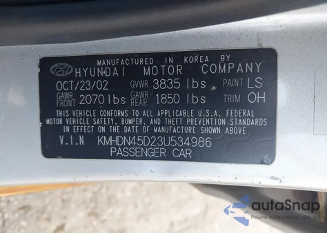 2003 Hyundai Elantra Gls/Gt z USA, uszkodzony, nr VIN KMHDN45D23U534986